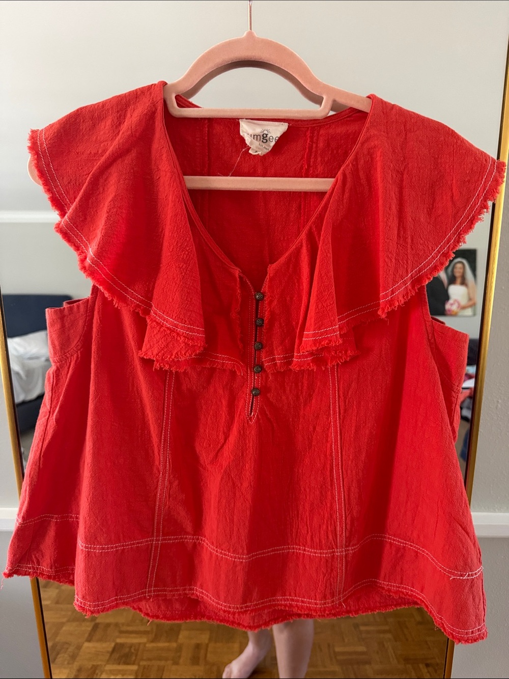 Umgee Red Ruffle Collar Top